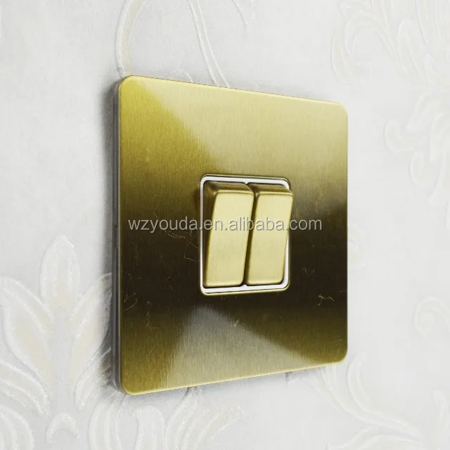 Flat plate satin chrome/polished brass screwless brushed steel switch
