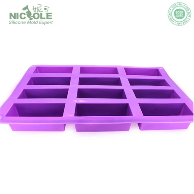 Nicole 12 Cavities Silicone Rectangle Chocolate Molds Food Grade Silicone Baking Pan Molds Soap Form