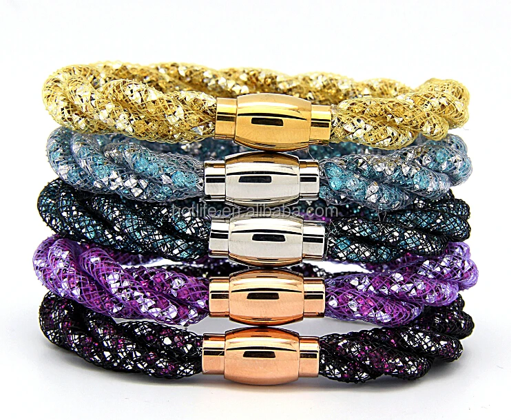 Кристалл сетки браслет из нержавеющей стали застежка дважды обернуть звездной пыли браслет цены