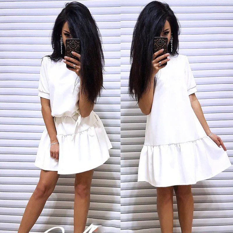 
Popular Hot Sale spring summer beautiful dresses autumn loose ruffled new belt dress 