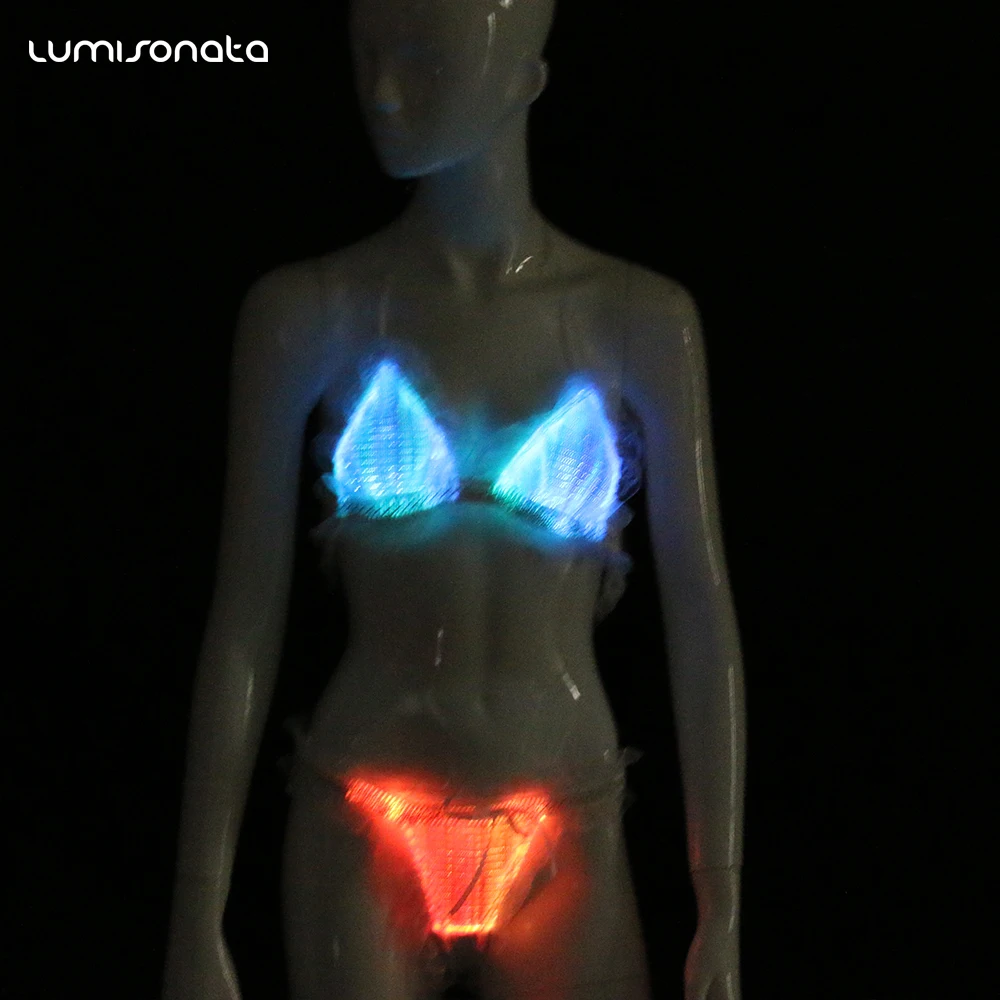 2018 newest lighted natural fiber optical clothes netted underwear led lingerie