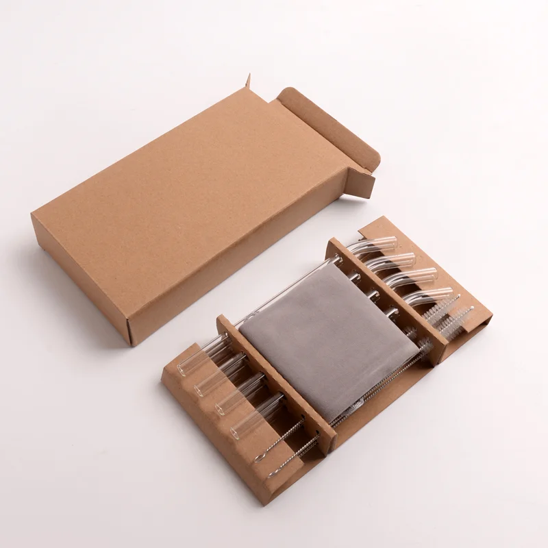 New arrival borosilicate glass straws set reusable eco friendly glass straws with travel bag