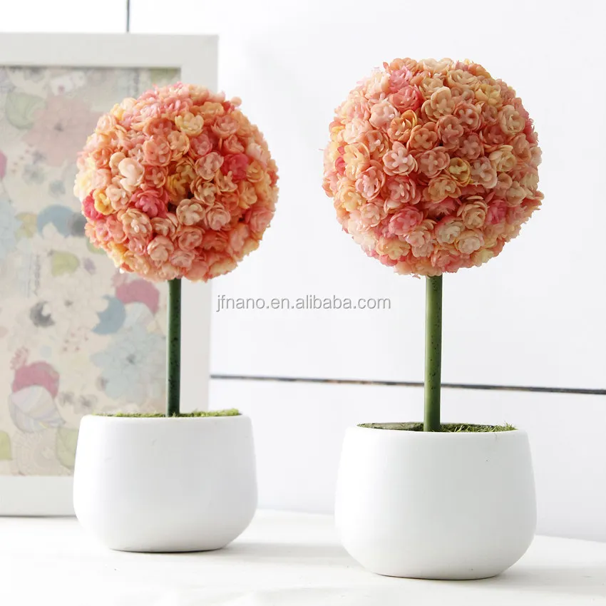 Sweet home table decoration fake lace flower ball artificial potted bonsai