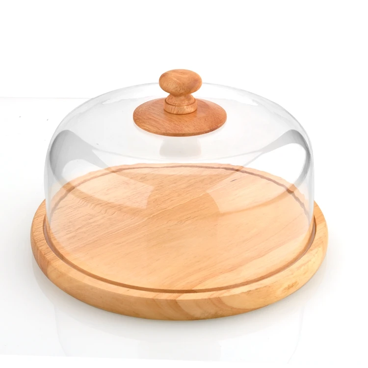Factory Price Round Rubber Wood Cheese Board With Plastic Cover