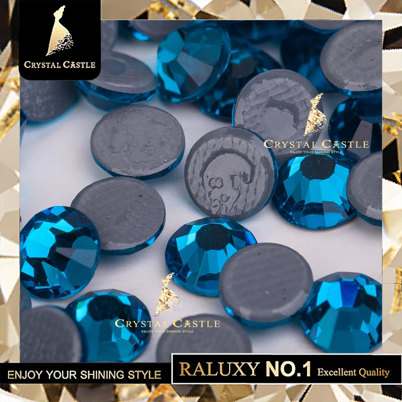 Free Sample hotfix rhinestone AAAAA peacock blue flat back half round rhinestone crystal with glue for garment decoration