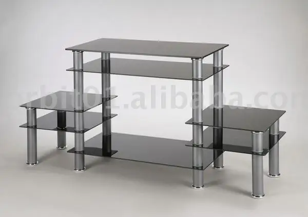 Modern Black Glass TV Stand Rack Storage Shelf