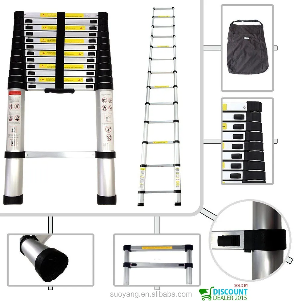 3.8m Soft Close Extension Ladder & Non-slip Rubber Feet Telescopic Ladder