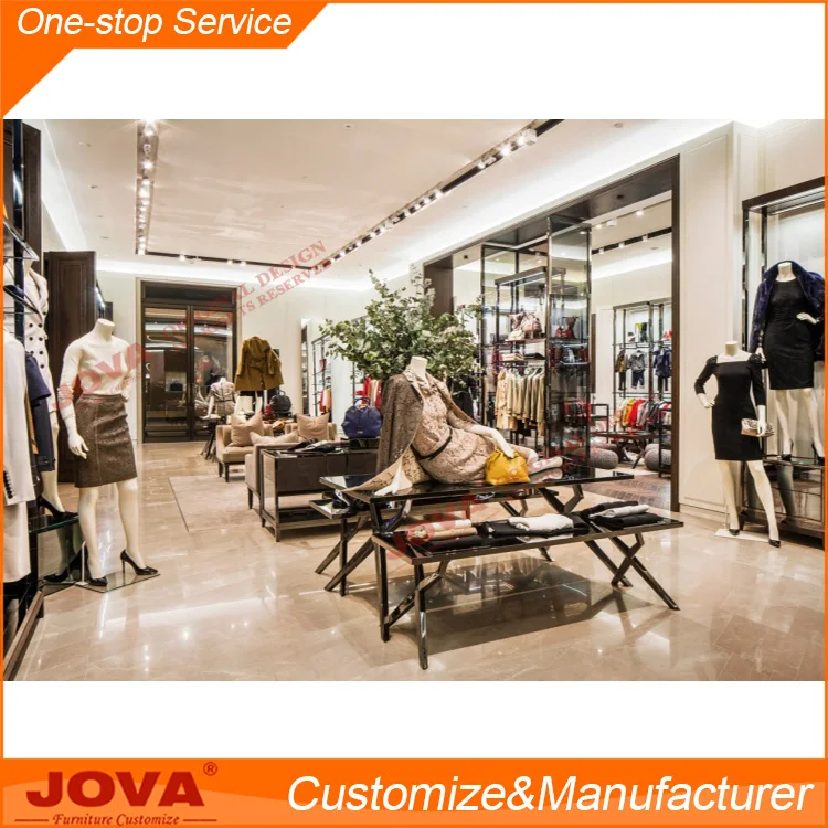 Modern design wood and metal clothes rack shop fitting