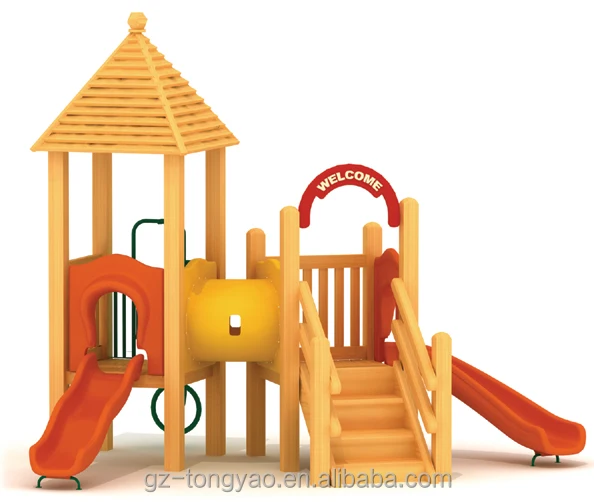 Amusement Park rides swing set Children outdoor playground kids playhouse Wooden Slide