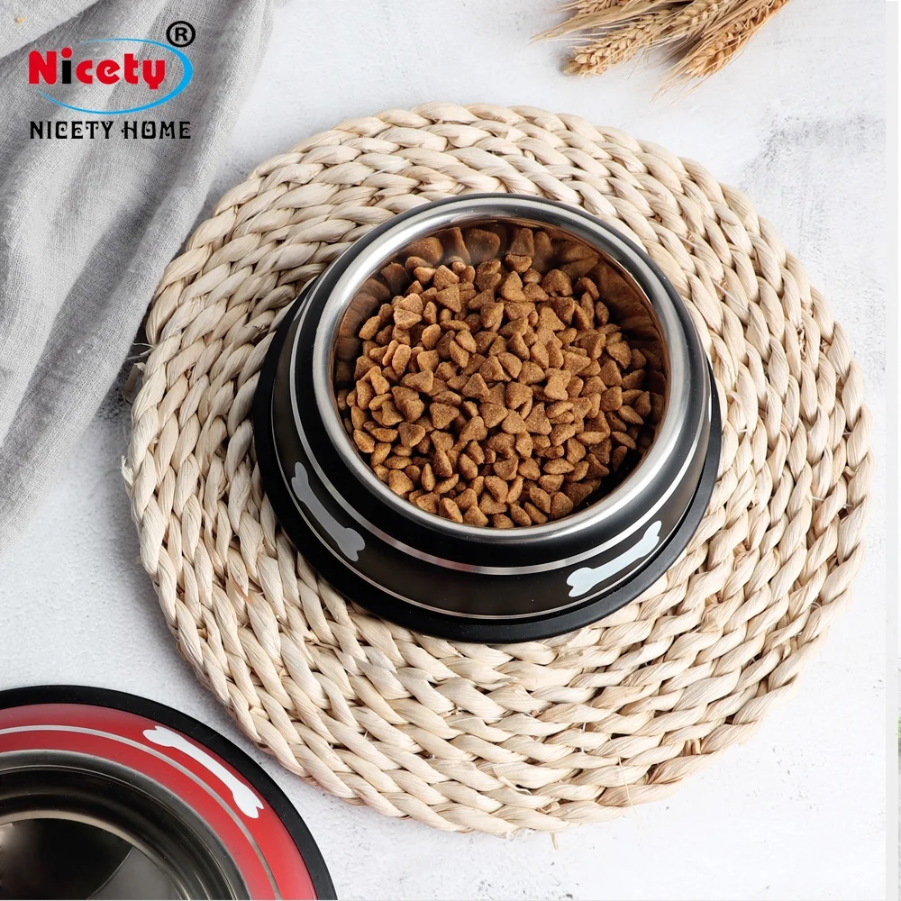 Amazon hot sell stainless steel double dog bowl wholesale pet bowl with multi color