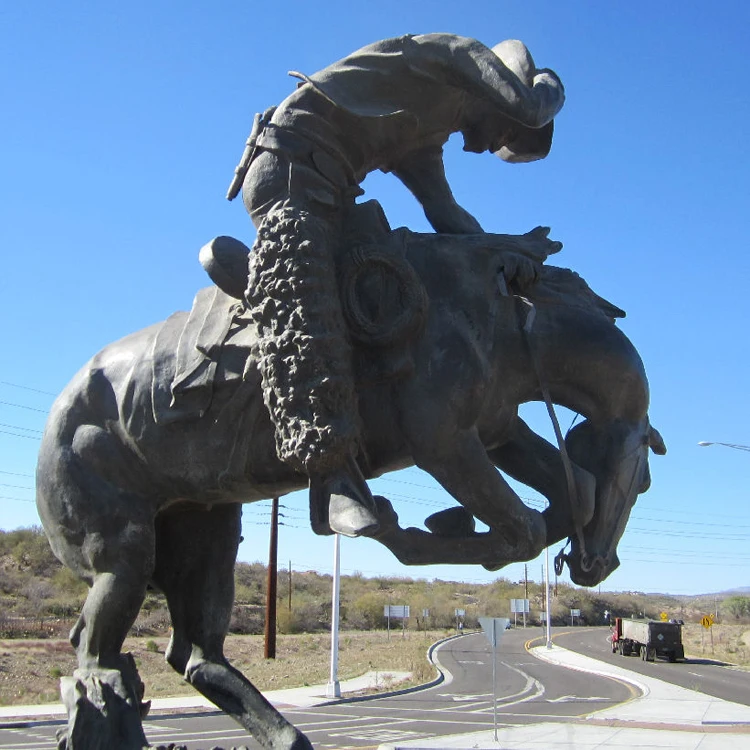 Antique cowboy statue sculpture bronze collectibles ride on horse statues for outdoor decoration
