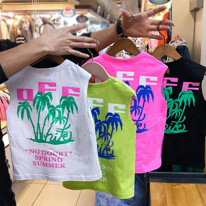 KS1023  Fashion print unisex fashion kids sleeveless neon t-shirt