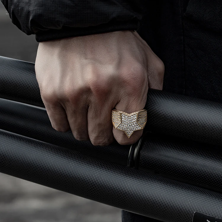 Custom HipHop Jewelry Iced Out Star Gold Silver Finger Ring For Men