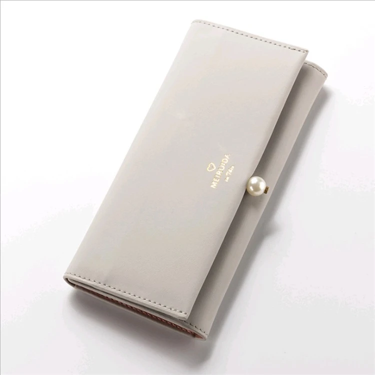 Big Capacity Luxury Purse Ladies Pearl Clutch Bag Women Leather Slim Wallet Double Side Money Clip in Stock
