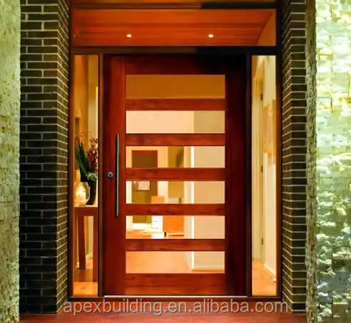 Teak raw wood main door design entrance doors with iron grill