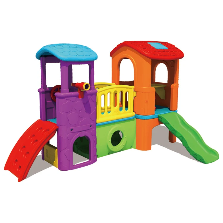 Good quality Garden plastic play house for kids with slide and swing