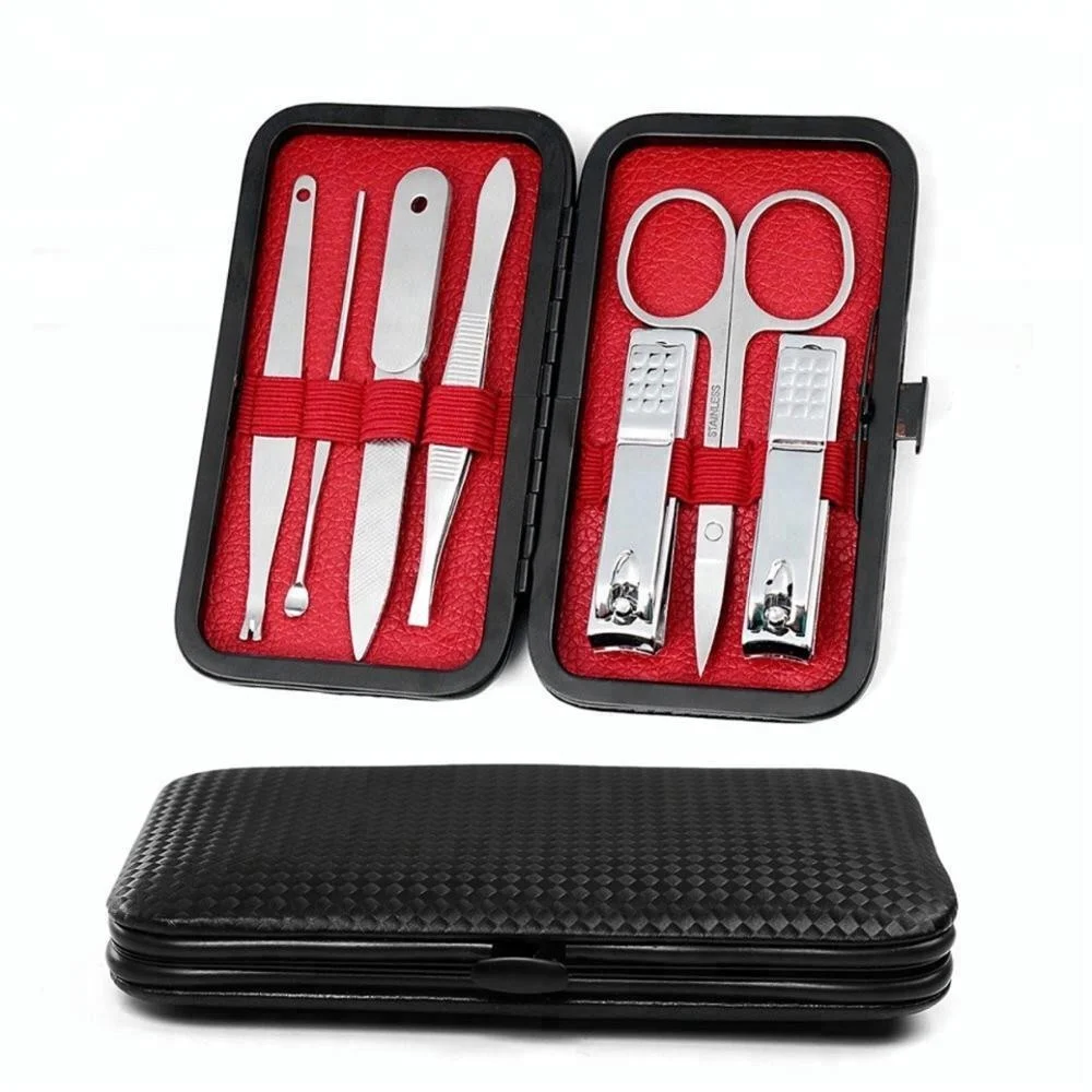 Stainless steel compactly mini size black manicure pedicure kit travel 7pcs nail care cutter tools gift set