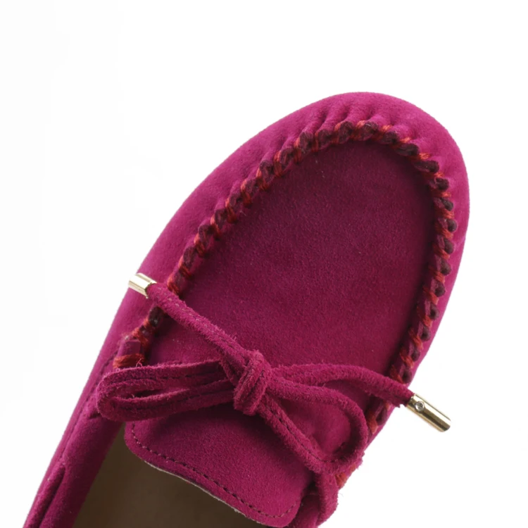 
custom hot sales genuine leather indoor outdoor moccasin slippers flat cow suede shoes women 