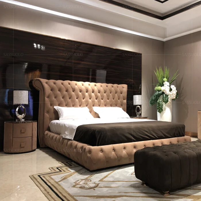 
sassuolo Luxury bedroom furniture fashion button cloth art double bed high quality products hot selling furniture 