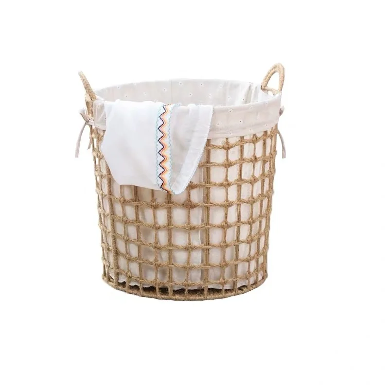 Wholesale Retro Square Hemp Jute Rope  Rattan Storage Basket