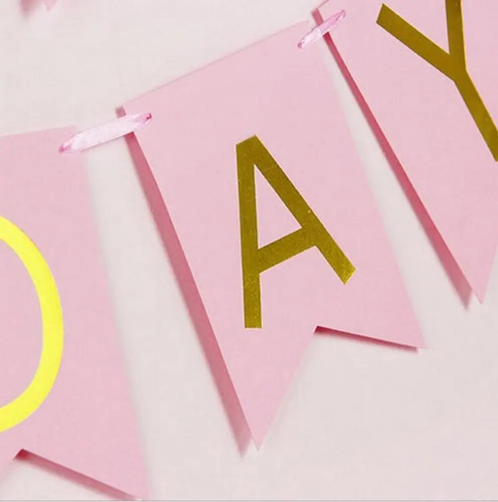 New Baby Show Party Decor String Flag Cheap Paper Happy Birthday Gold Letter Banner Paper Bunting Happy Birthday Paper