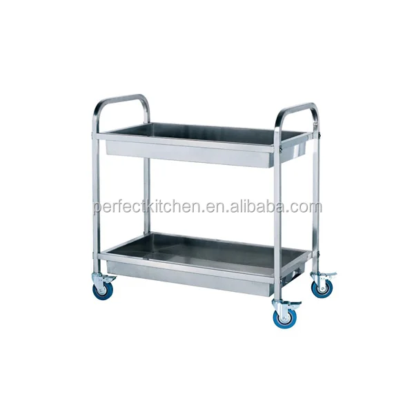 Stainless Steel 2 Tier Bowls Service Trolley with Square Tube /Restaurant Cleaning Service Trolley