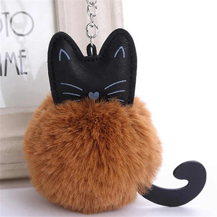 Women Fluffy Cat New Creative Fur Pom Pom Keychain kitten Key Chain Fur Key Holder Cover