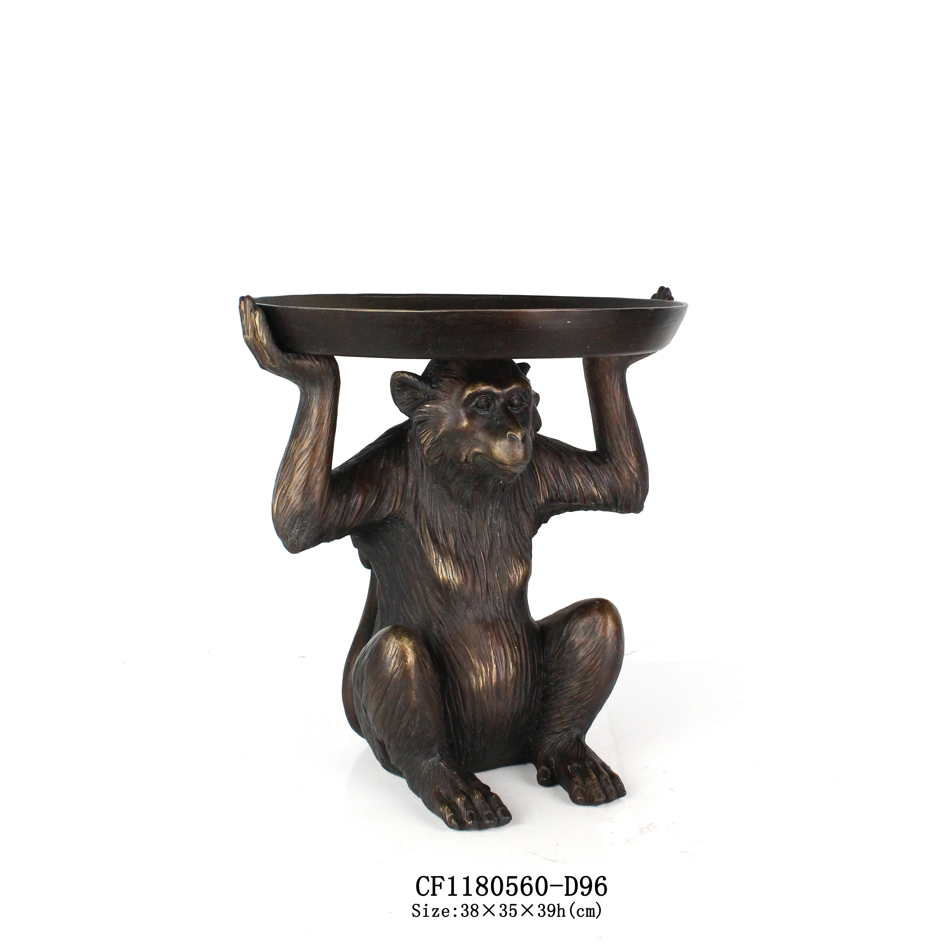 Resin Animal Monkey Hold Metal Tray Sculpture Garden Home Decor Crafts