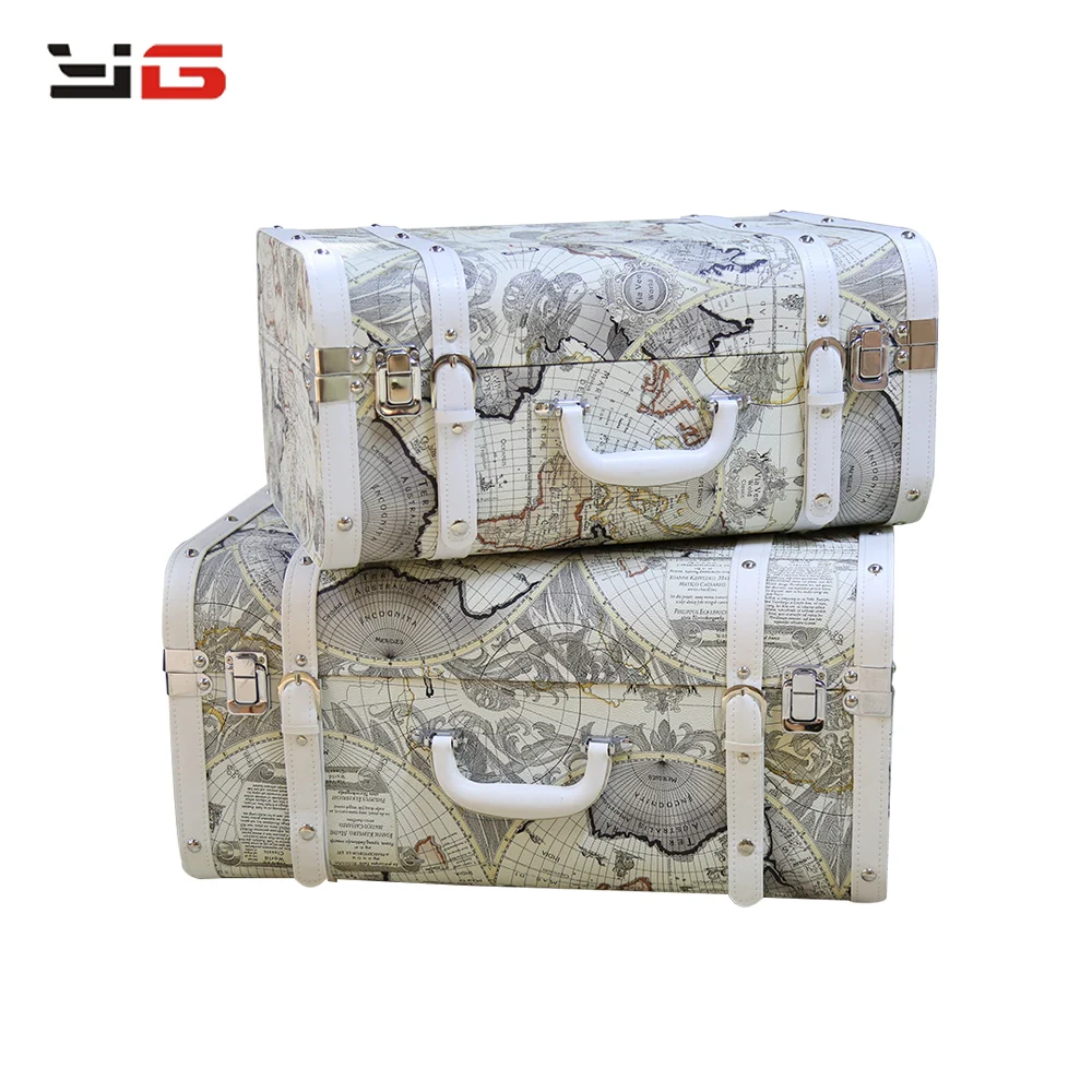 Decorative Vintage Storage Suitcase Boxes With World Map