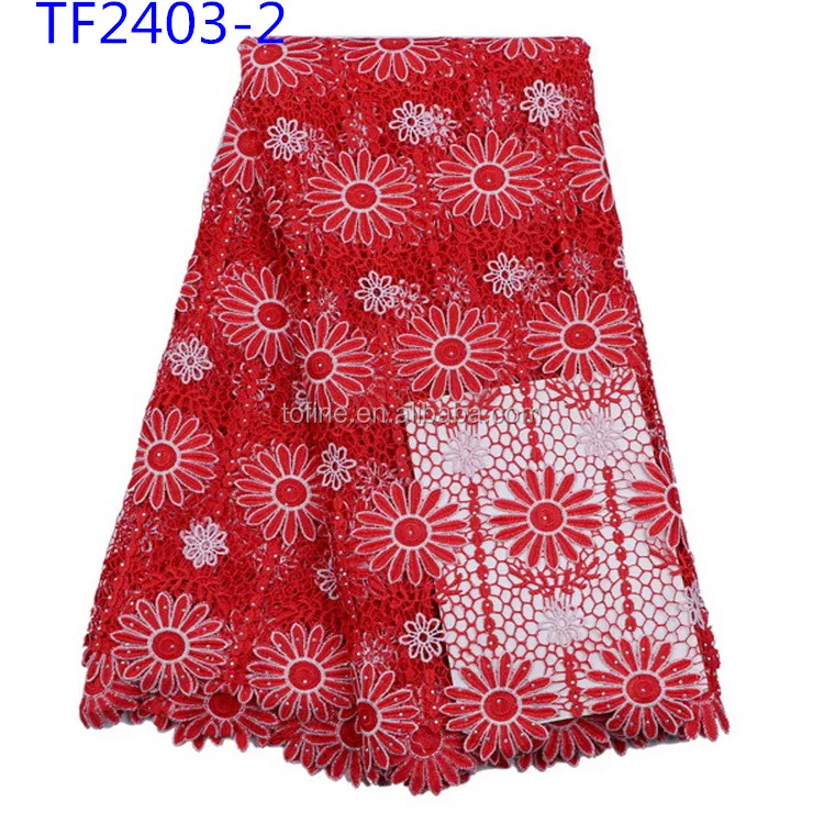White cord lace fabric Lovely fashion design guipure lace fabric with flower pattern for making women dress