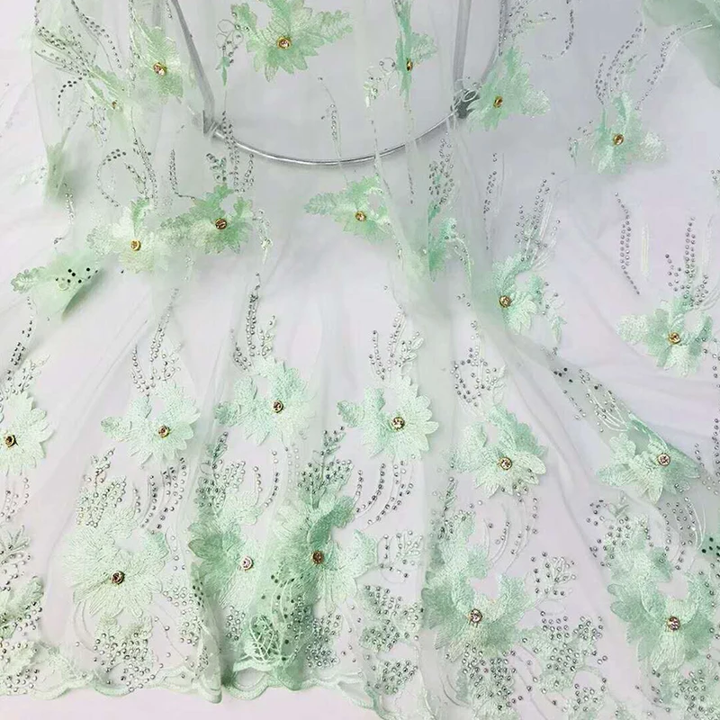 Wedding embroidery voile burgundy dress crystal lace fabric african with stone