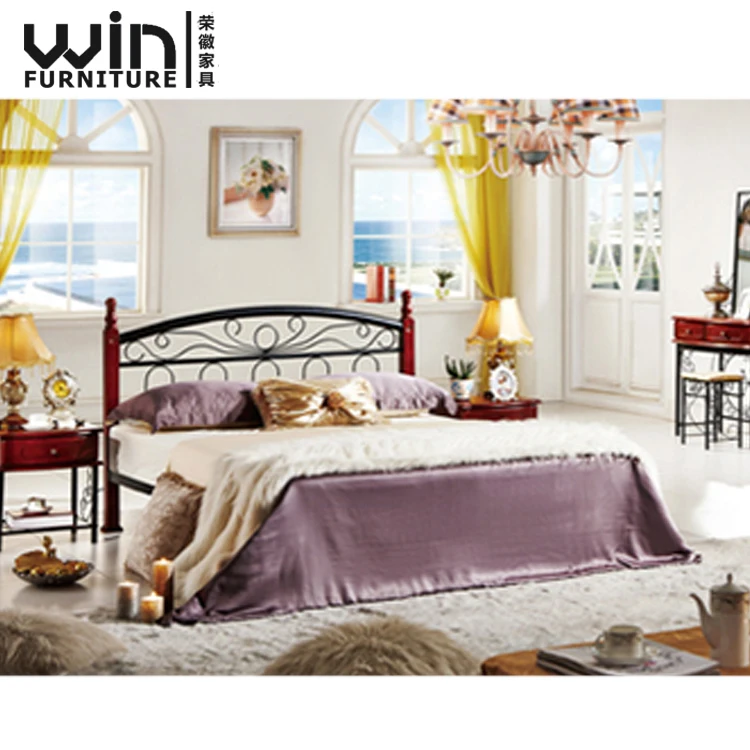 
Foshan Wooden Metal Bed Frame Design Modern Hostel Apartment All Size Iron Bed 