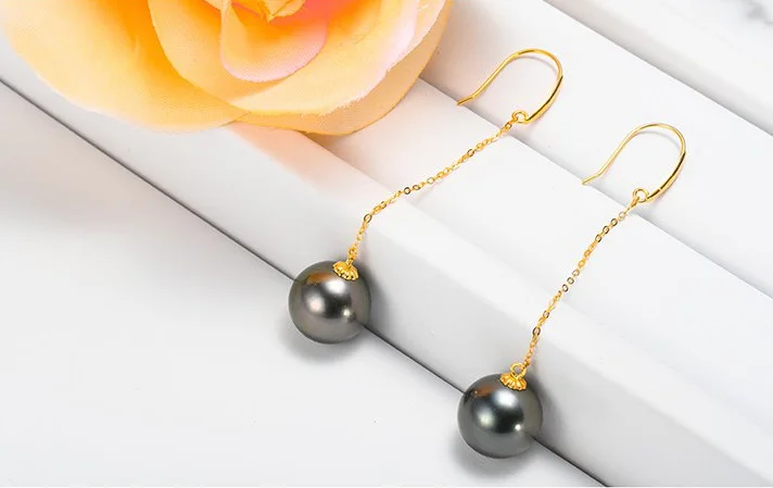 10-11mm 3A grade 18K karat gold black real tahiti pearl earring
