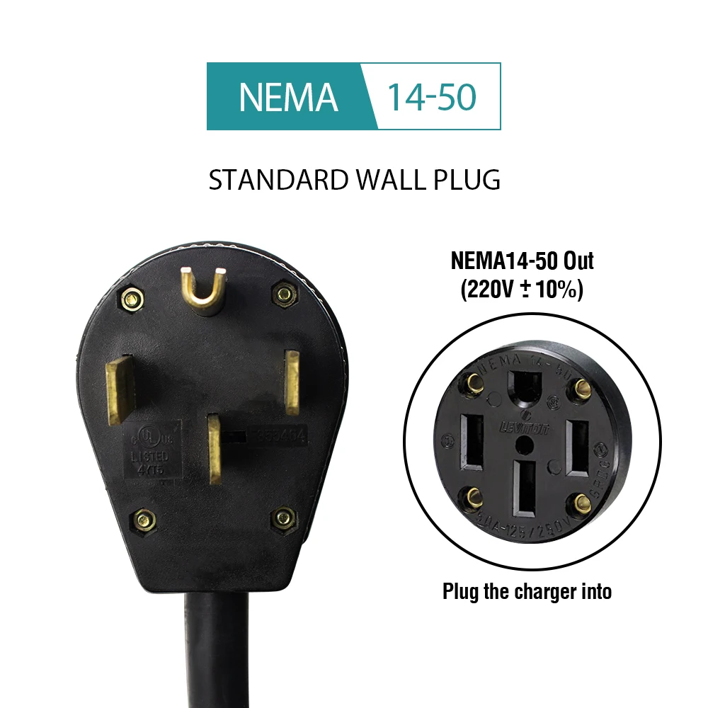 32A Electric Vehicle Level 2 Mode2 Cable EV Portable Charger with Type 1 plug and NEMA 14-50