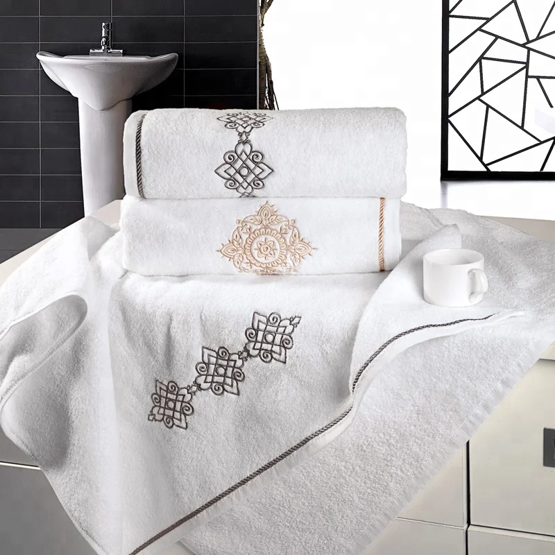 16S Cotton Luxury Hotel Home Wedding Used Embroidery Towel Face Cloth Hand Towel Bath Towel Set
