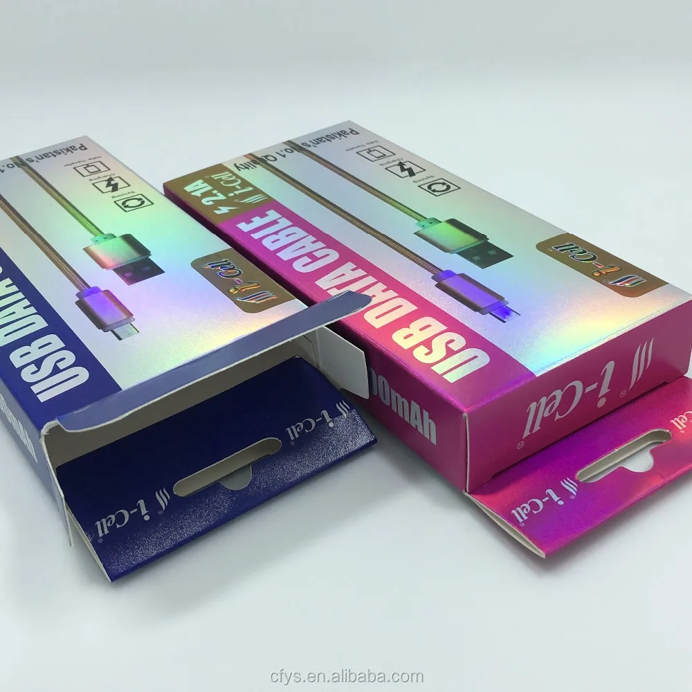 Wholesale Custom Design Hologram Card Paper USB Charger Cable Box Packaging