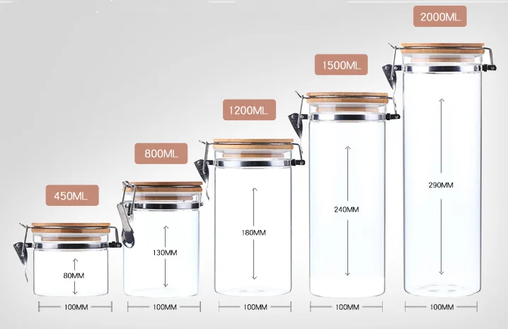 high  borosilicate glass jar with metal clip lid for kitchen glass storage jar