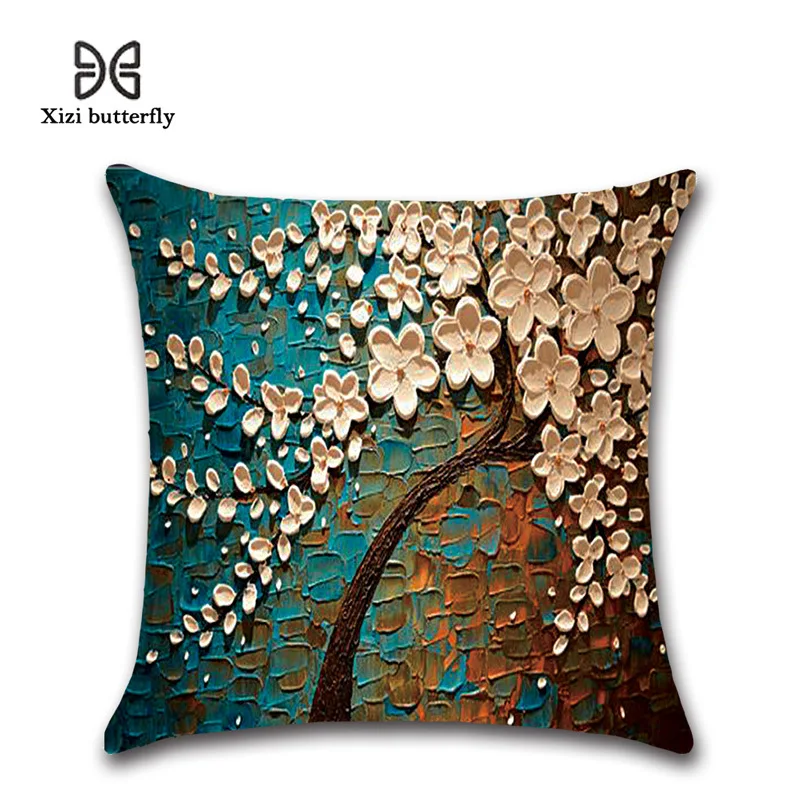 Throw Pillow Case U-LOVE Oil Painting Square Decorative Cushion Cover for 18 X 18 Inch