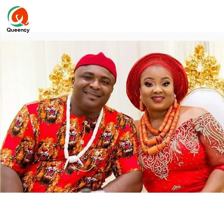 Queency Nigerian Traditional Igbo Wedding Dresses Custom Print Lion Igbo Wedding Clothing