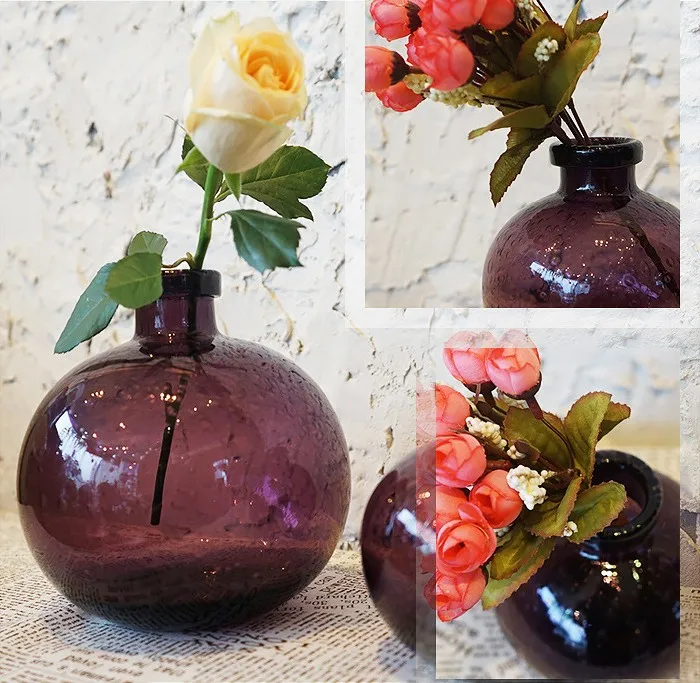 Modern clear colored ruleless bubble Pot-bellied small mouth glass ball vase