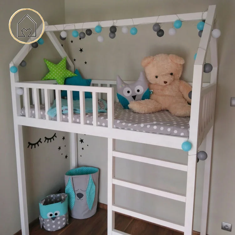 
Hot sale solid pine wooden twin size over twin play treehouse toddler loft bunk bed set 