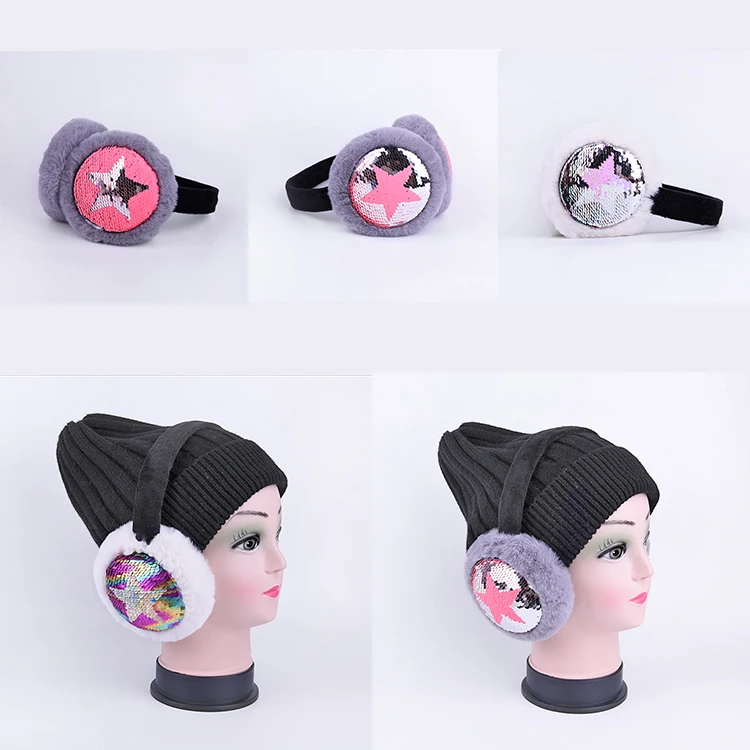 Custom Lovely Fashion Design Sequins Fur Winter Earmuff Keep Warm Ear Muffs Cover