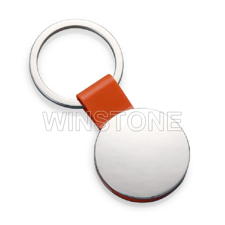 promotion gift customized Spinning Round shapedLeather Strap Blank Rotatable Metal Key ring Holders
