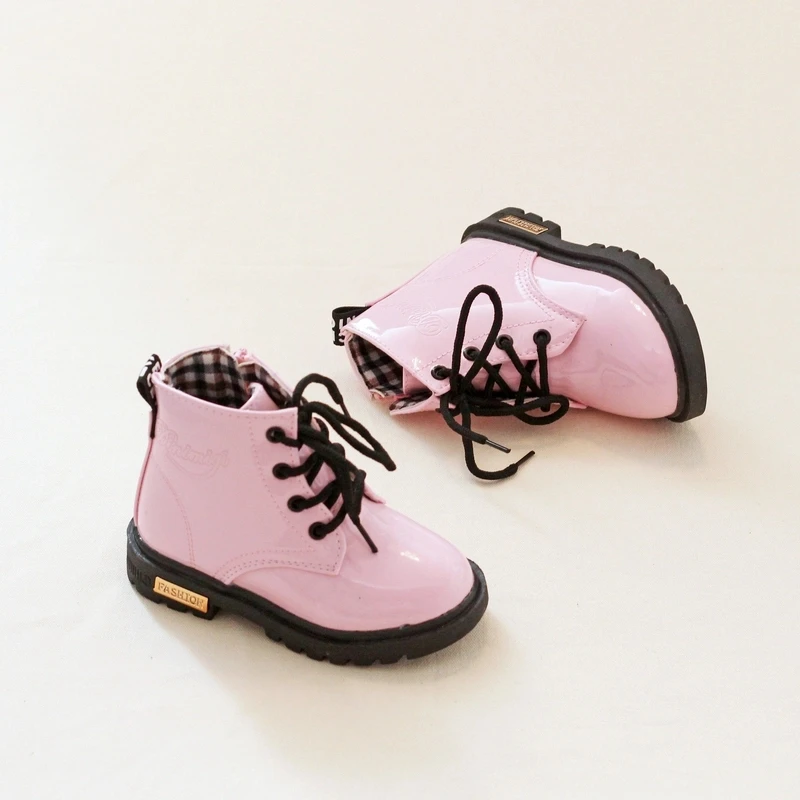 Ботильоны на шнуровке для мальчиков и девочек, водонепроницаемые ботинки с боковой молнией для маленьких детей