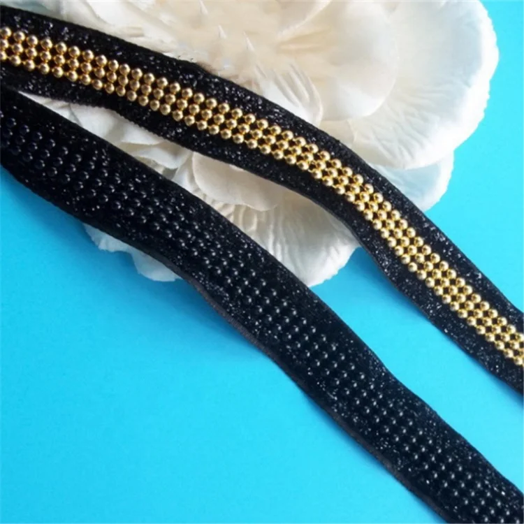 Bead chain mesh cloth embroidery Copper iron chain with ribbons webbing Lace embroidery