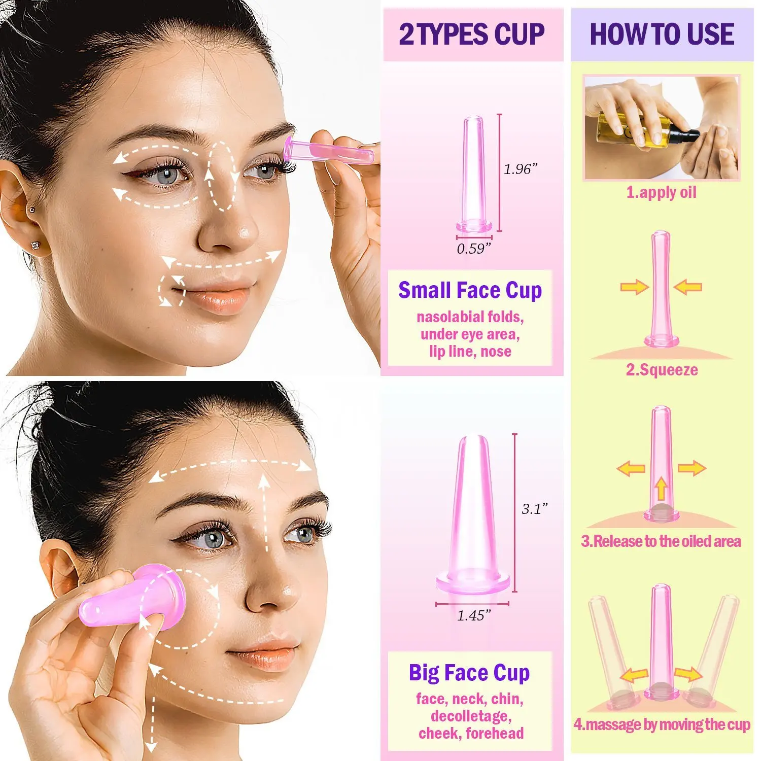Beauty Skin Care Set of 4pcs Silicone Cupping Tools For Deep Face And Neck Facial Lifting