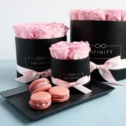 Custom Logo Luxury Customized Black Round Rose Gift Packaging Cylinder Cardboard Hat Flower Box With Logo