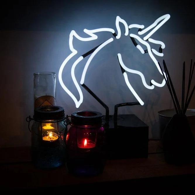 Hot sale 12V DC china glass logo black base neon light sign custom unicorn neon sculpture glass neon desk lamp