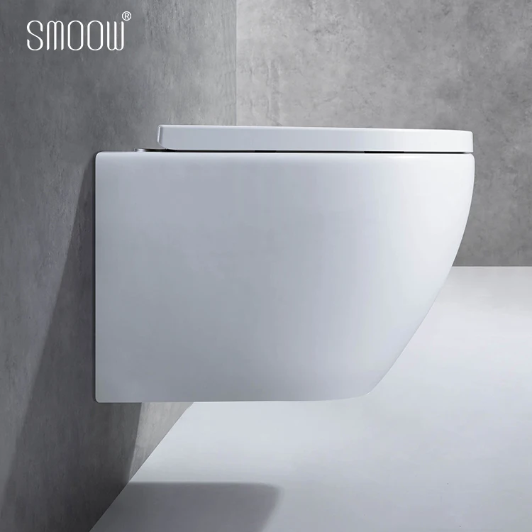 
Manufactures European modern round washdown rimless P-trap wall-hung toilet set for home hotel bathroom 
