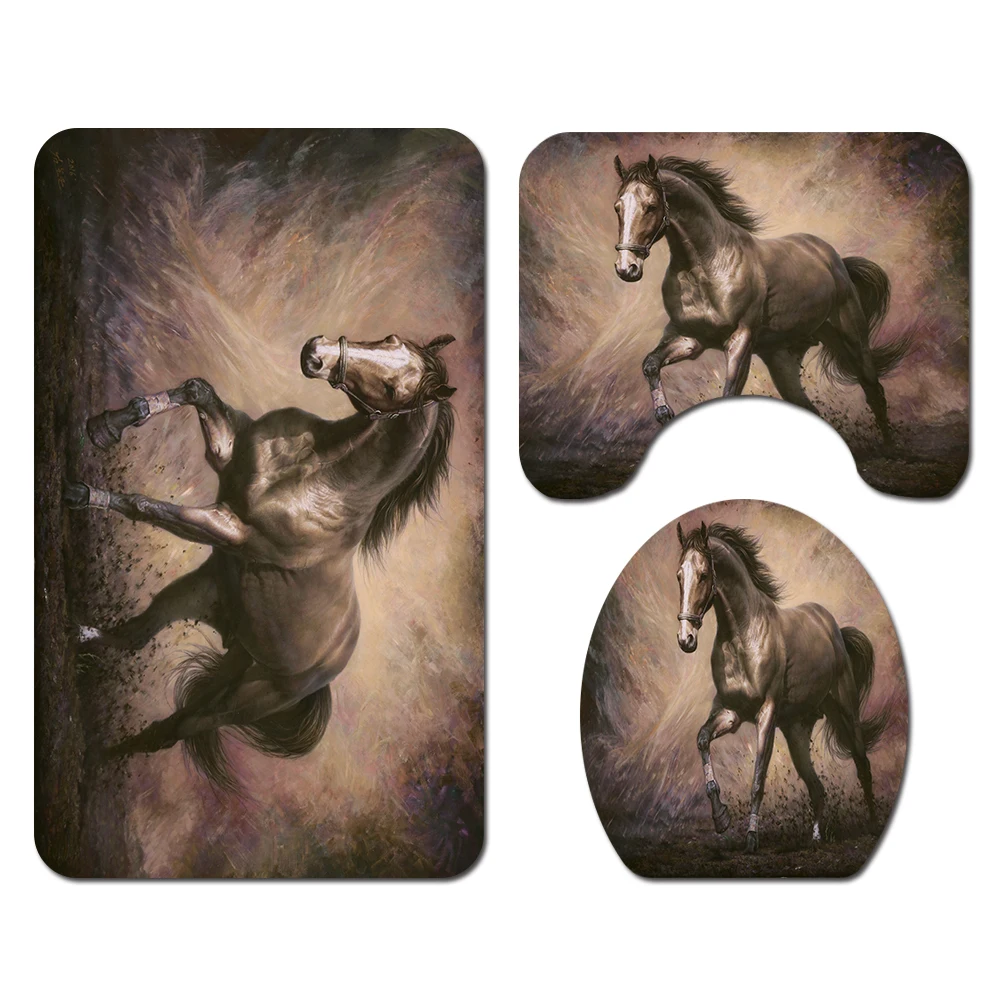 Amazon Anti Slip Bathroom Rug 4 Piece Set Custom horse print Shower curtain